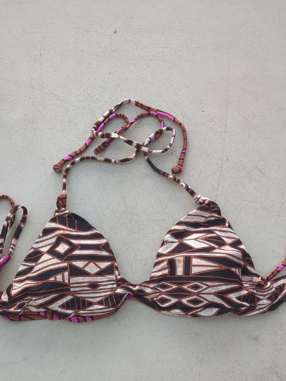 Amuse Society Brown & Pink Geometric Triangle Bikini Top